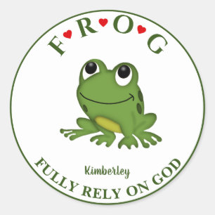Personalised Fully Rely on God Frog Classic Round Sticker