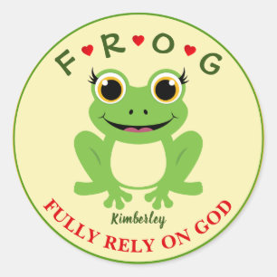 Personalised Fully Rely on God Girl Frog Classic Round Sticker