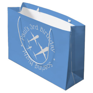 Personalised Fun Aeroplanes on Blue, Soaring High Large Gift Bag