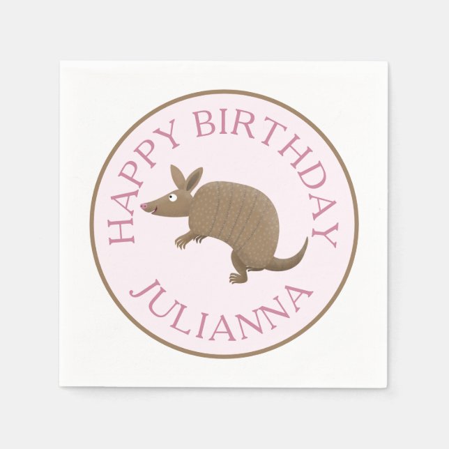 Personalised fun armadillo happy birthday cartoon napkin (Front)