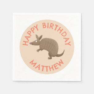 Personalised fun armadillo happy birthday cartoon napkin