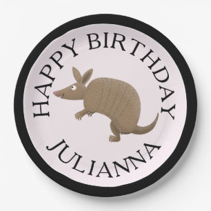 Personalised fun armadillo happy birthday cartoon paper plate