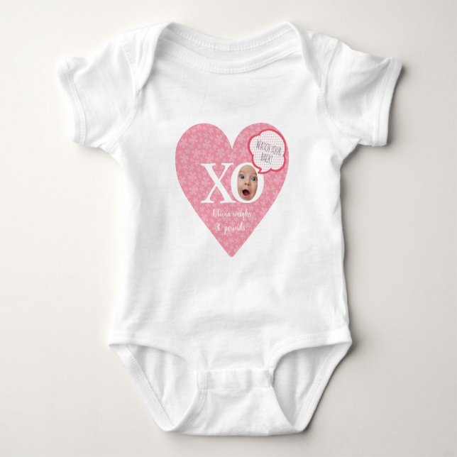 Personalised fun baby keepsakes pink heart bodysuit (Front)
