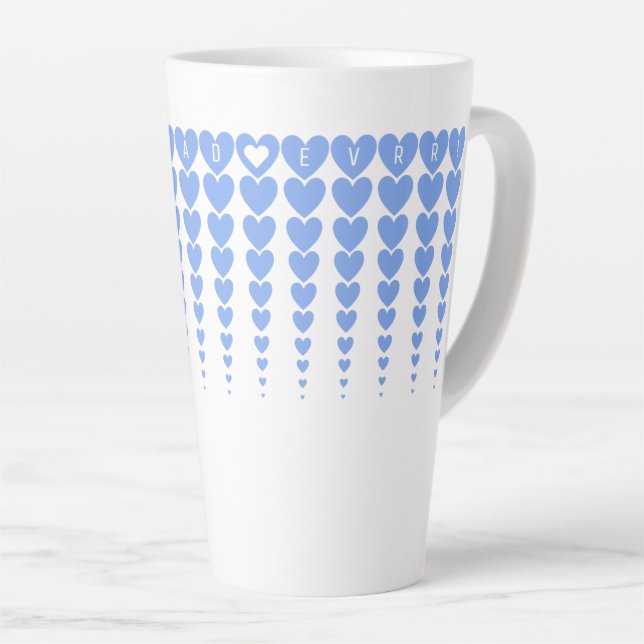 Personalised, Fun Best Dad Ever Blue Hearts Tinsel Latte Mug (Right Angle)