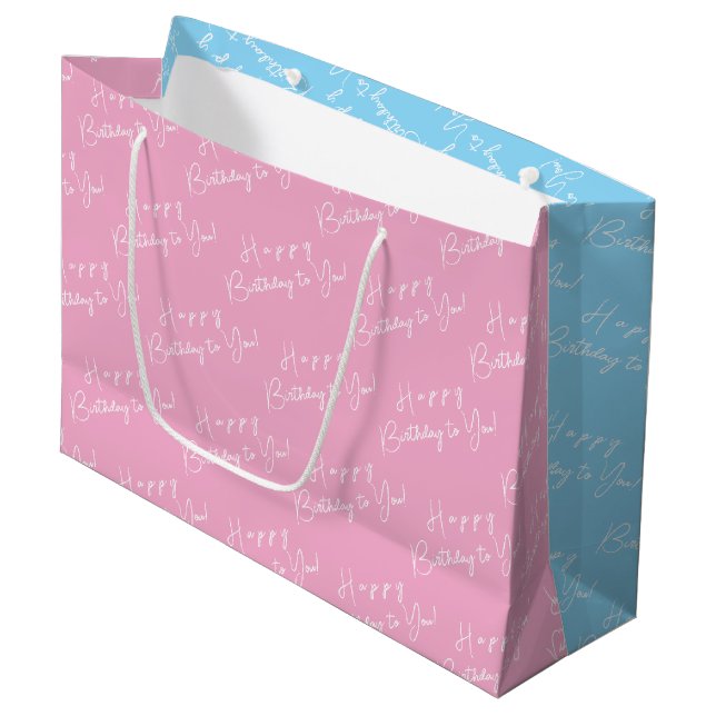 Personalised Fun Birthday Pink & Blue Typography  Large Gift Bag (Front Angled)