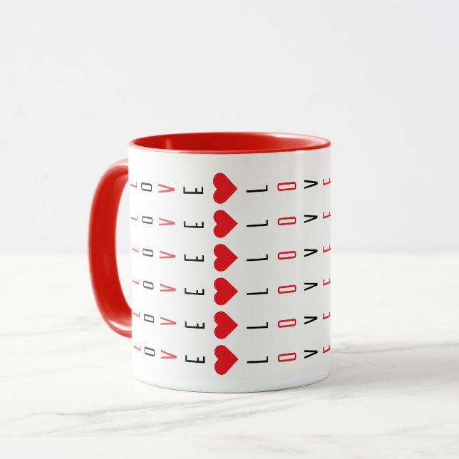 Personalised Fun Black, Red Love and Heart Pattern Mug (Front Left)
