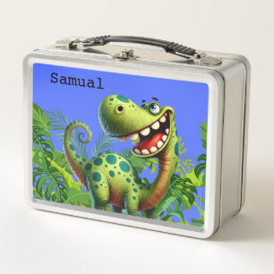 Personalised Fun Blue Dinosaur Metal Lunch Box