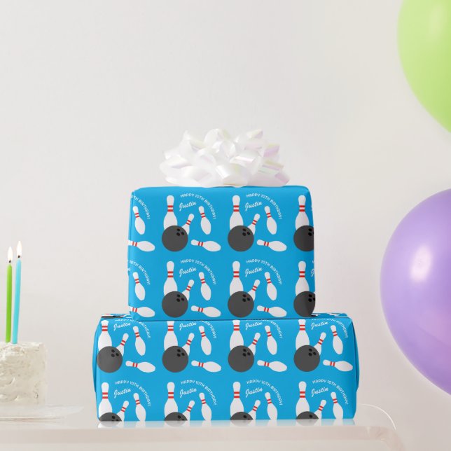 Personalised fun bowling Birthday party theme Wrapping Paper (Party Gifts)