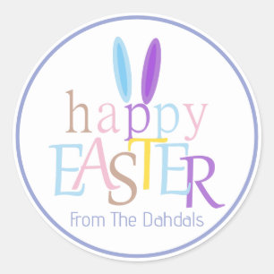 Personalised Fun Bunny Ears Happy Easter Blue Bell Classic Round Sticker