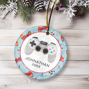 Personalised Fun Christmas Gamer Ceramic Tree Decoration
