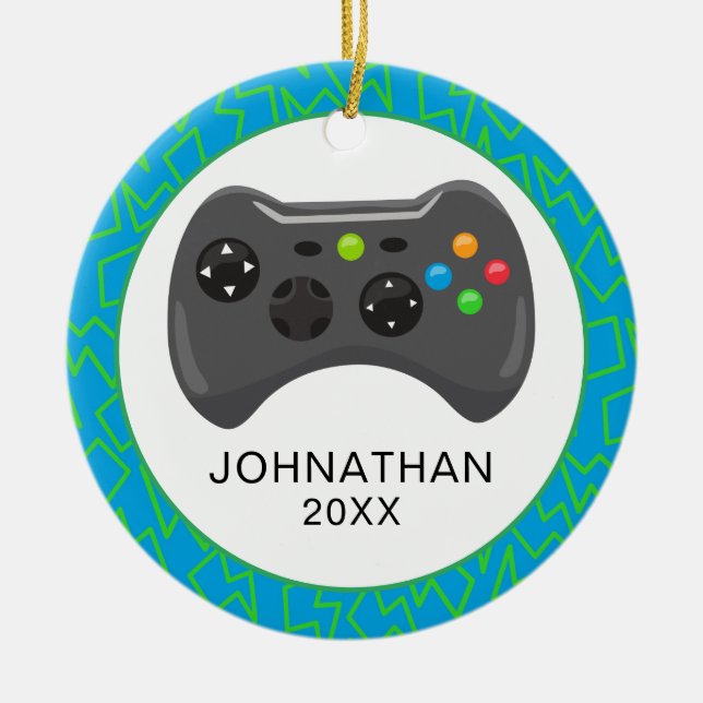 Personalised Fun Christmas Video Gamer Ceramic Tree Decoration (Front)