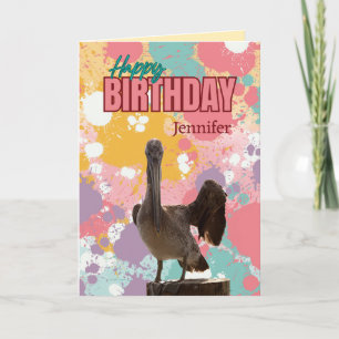Personalised Fun, Colourful Pelican Birthday Card