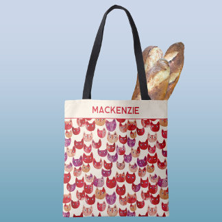 Personalised Fun Colourful Watercolor Cat Pattern Tote Bag