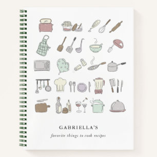 Personalised Fun Cooking Icons Recipe Notebook