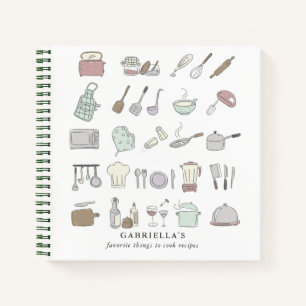 Personalised Fun Cooking Icons Recipe Notebook
