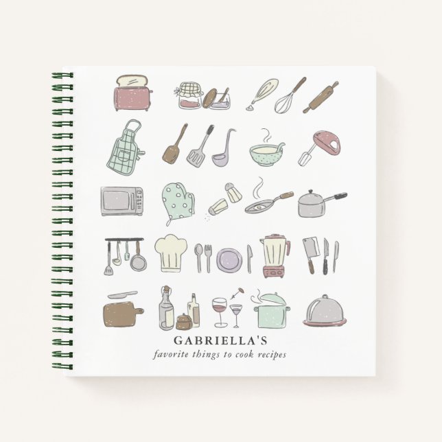 Personalised Fun Cooking Icons Recipe Notebook (Front)