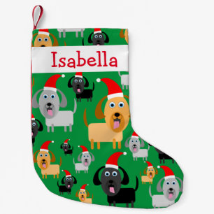 Personalised Fun Cute Dogs in Santa Hats Small Christmas Stocking