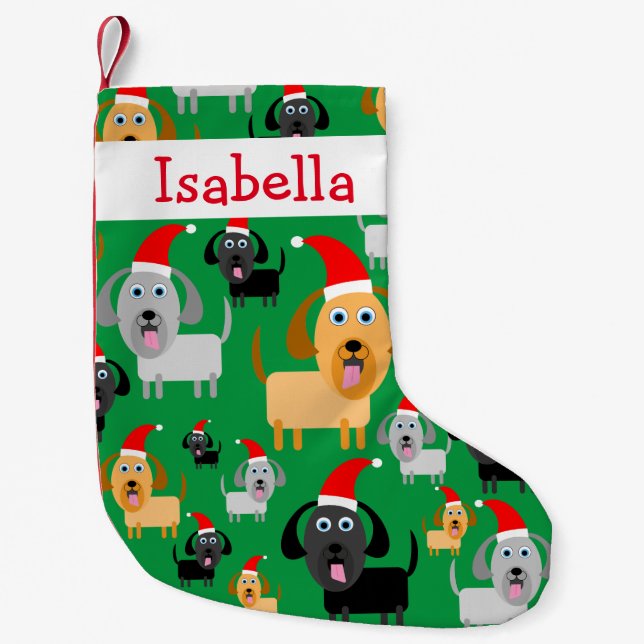 Personalised Fun Cute Dogs in Santa Hats Small Christmas Stocking (Front)