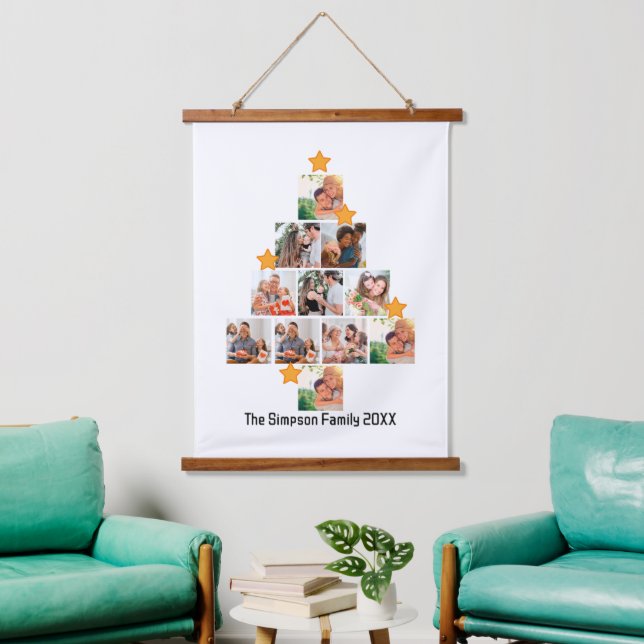 Personalised Fun Family Christmas 11 Photo Collage Hanging Tapestry (Living Room)