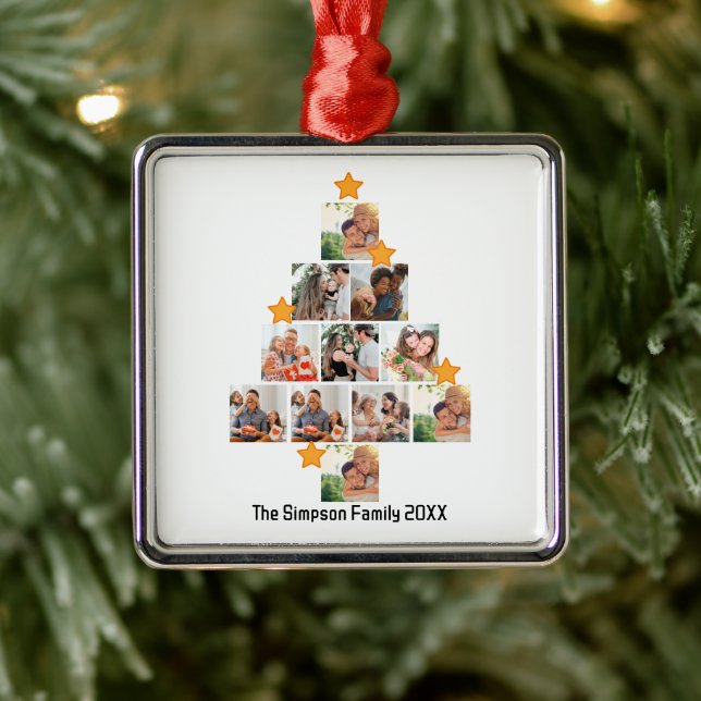 Personalised Fun Family Christmas 11 Photo Collage Metal Tree Decoration (Tree)