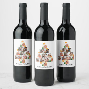 Personalised Fun Family Christmas 11 Photo Collage Wine Label