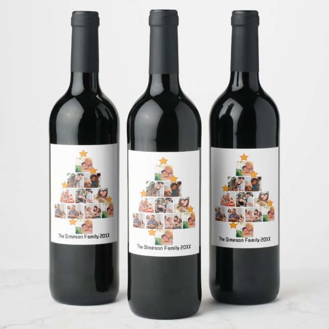 Personalised Fun Family Christmas 11 Photo Collage Wine Label (Bottles)