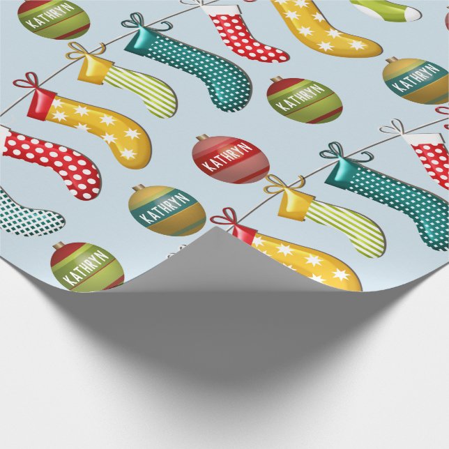 Personalised Fun & Festive Christmas Blue Wrapping Paper (Corner)