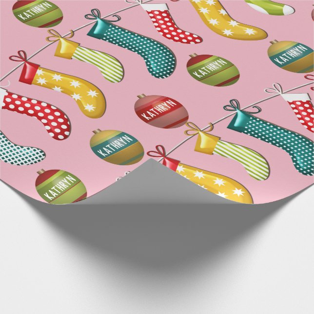 Personalised Fun & Festive Christmas Pink Wrapping Paper (Corner)