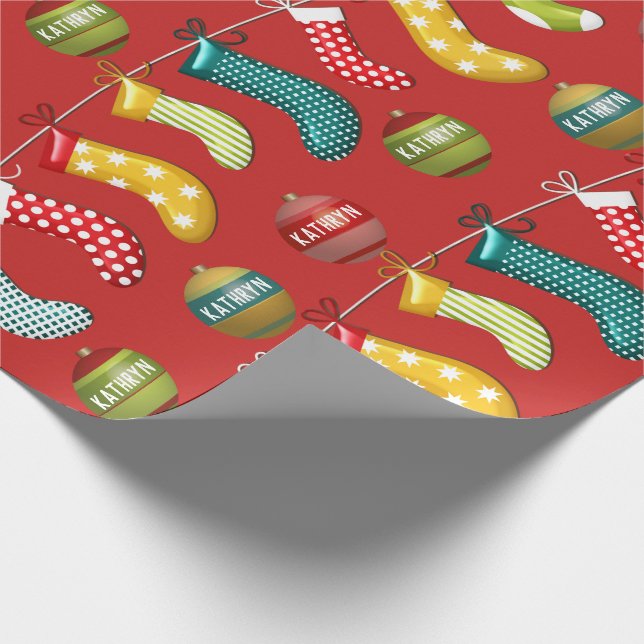 Personalised Fun & Festive Christmas Red Wrapping Paper (Corner)