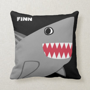 Personalised Fun Grey Shark on Black Cushion