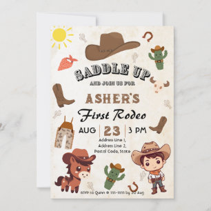 Personalised Fun Kawaii Cowboy Kids' Birthday Invitation