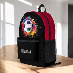 Personalised fun kids soccer ball splash  printed backpack<br><div class="desc">Add your childs name or initials to this fun back pack featuring a soccer ball with colourful paint splashes, all on a black background. if you need any help with this design then please contact me janine through my zazzle stores message button willow spring studio and ill be happy to...</div>