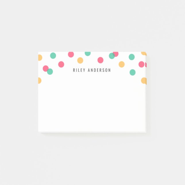 Personalised Fun Orange Pink Teal Confetti Post-it Notes (Front)