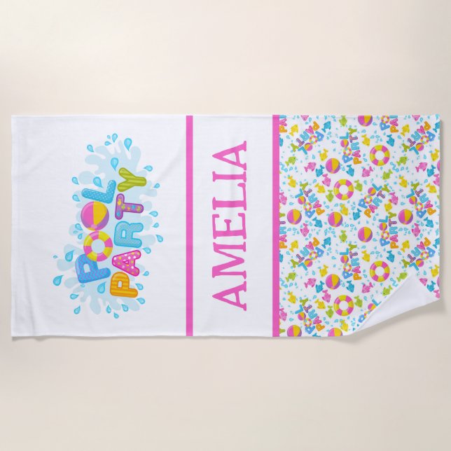 Personalised Fun Pool Party Beach Towel (Front)