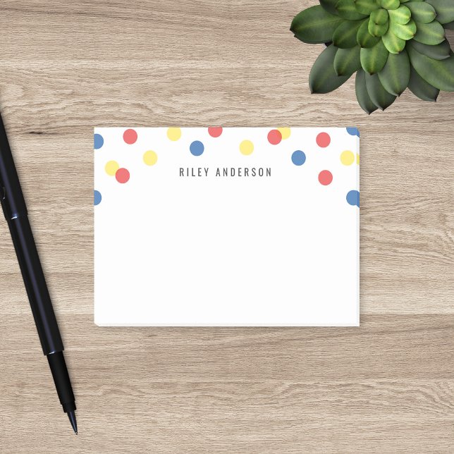 Personalised Fun Red Blue Yellow Confetti Post-it Notes (Creator Uploaded)