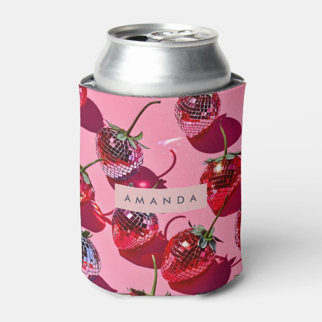 Personalised Fun Retro Disco Strawberry Can Cooler (Can Front)