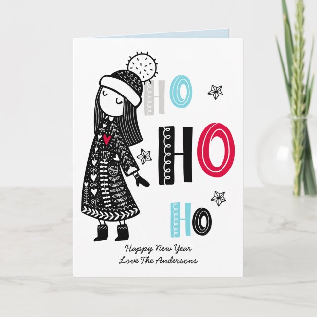 Personalised Fun Scandinavian Christmas Doodles Card (Front)