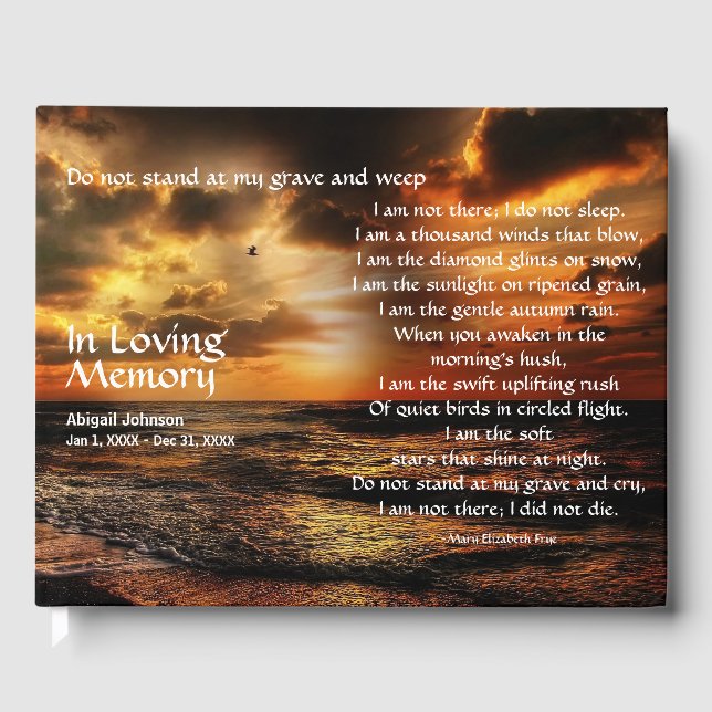 Personalised Funeral Guest Book with Poem & Ocean (Front)