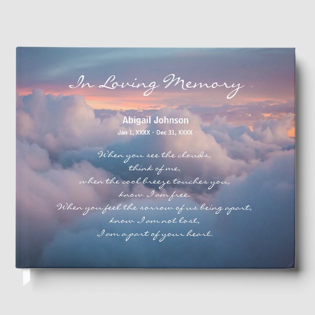 Personalised Funeral Guest Book with Poem & Sky (Front)