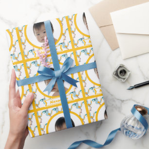 Personalised Funky Bird Baby Photo Wrapping Paper