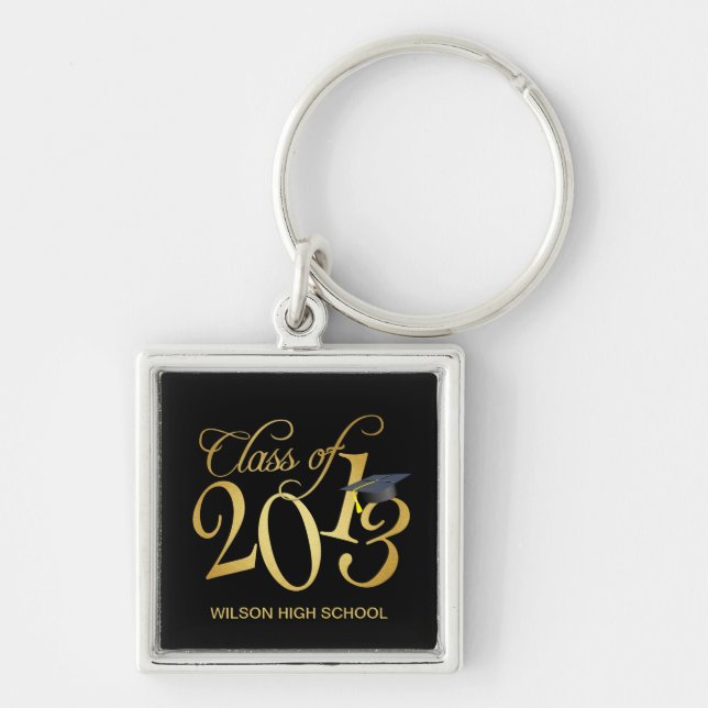Personalised Funky Black and Gold Class of 2013 Key Ring (Front)