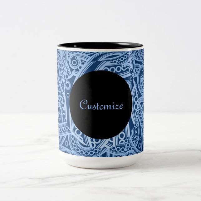 Personalised Funky Blue Paisley Pattern Mug (Center)