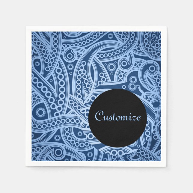 Personalised Funky Blue Paisley Pattern Napkins (Front)
