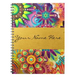 Personalised Funky Boho Floral Flame Mandalas Notebook