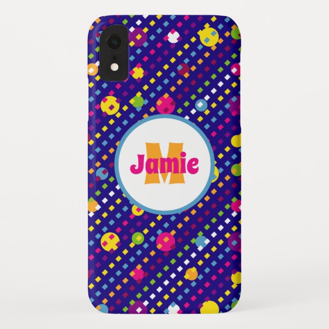 Personalised Funky Circles, Dashes Pattern Navy Case-Mate iPhone Case (Back)