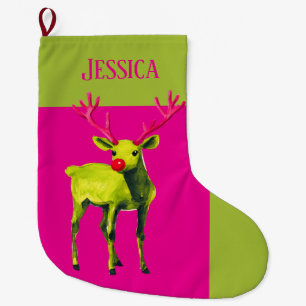 Personalised Funky Colourful Reindeer In Large Christmas Stocking