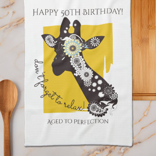 Personalised Funky Cool Giraffe Funny Birthday Tea Towel