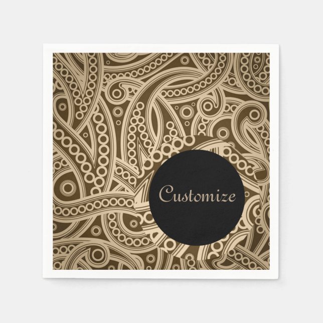 Personalised Funky Gold Paisley Pattern Napkins (Front)