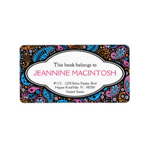 Personalised Funky Paisley Patterned Bookplate Label