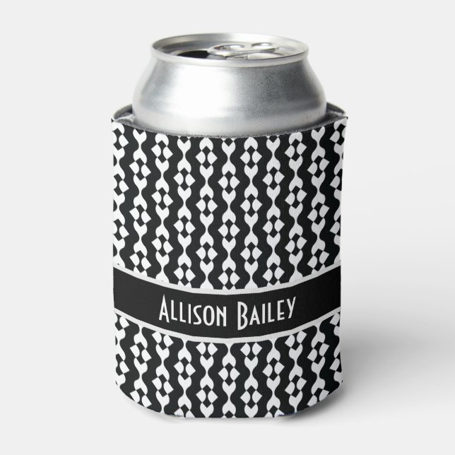 Personalised, FunkyBlack & White Pattern Can Cooler (Can Front)